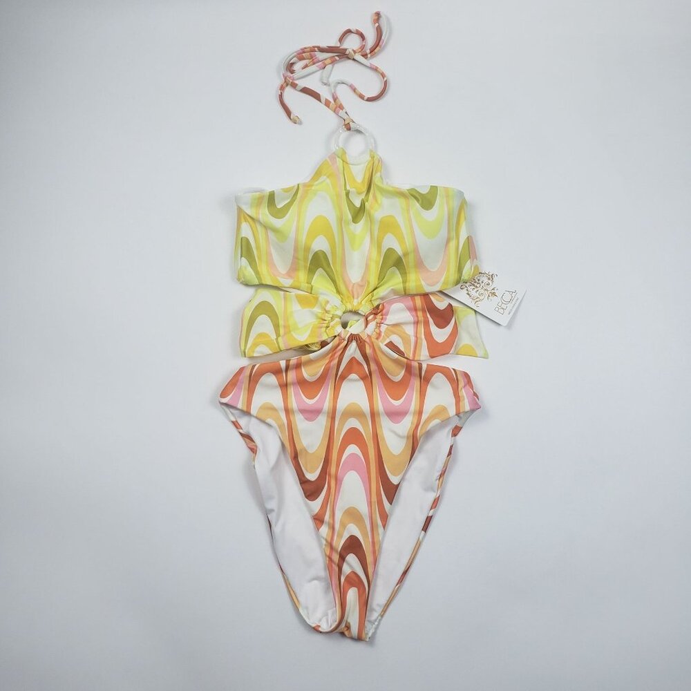 Becca Whirlpool Margot High Neck Halter One Piece Size Small Citrus Retro Print - Picture 9 of 16